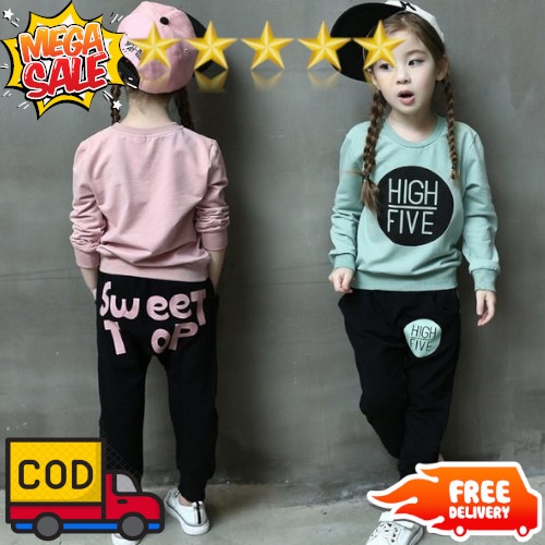 VISION ONLINE [GRATIS ONGKIR COD] SET YE JOON SETELAN ANAK KOREA IMPORT SETELAN HIGH FIVE BAJU ANAK PEREMPUAN CEWEK SETELAN SABRINA ANAK PEREMPUAN UMUR 1 TAHUN IMPORT/ KAOS ANK BAYI CEWEK MURAH CELANA PANJANG LENGAN PANJANG KOREA KEREN TERBARU KEKINIAN