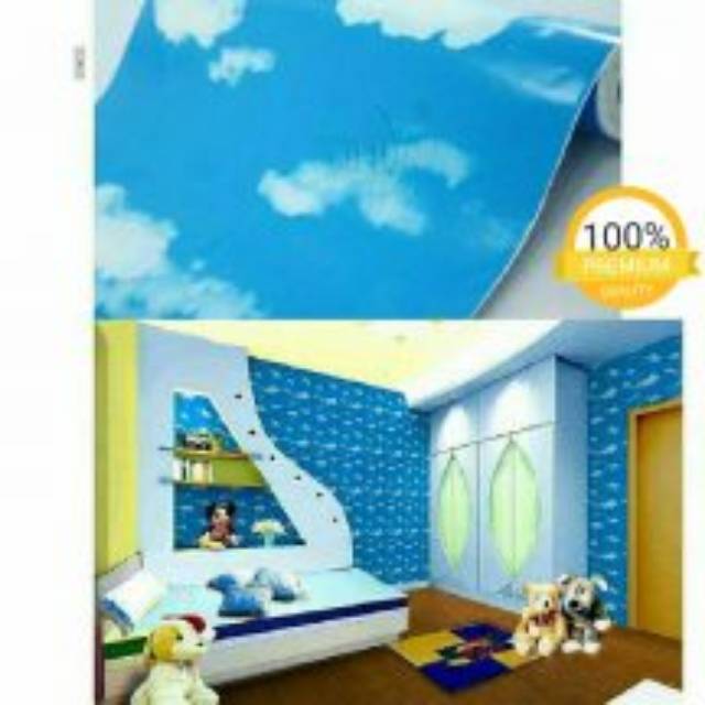 Grosir walpaper stiker dinding 3d motif langit warna biru muda