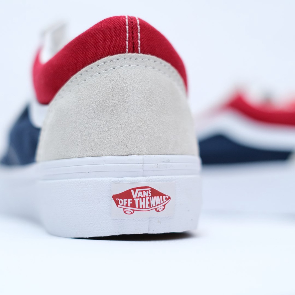 SALE DISKON! V4NS OLDSKOOL RETRO BLOCK WHITE/RED/DARK NAVY (PEPSI) 100% ORIGINAL BNIB