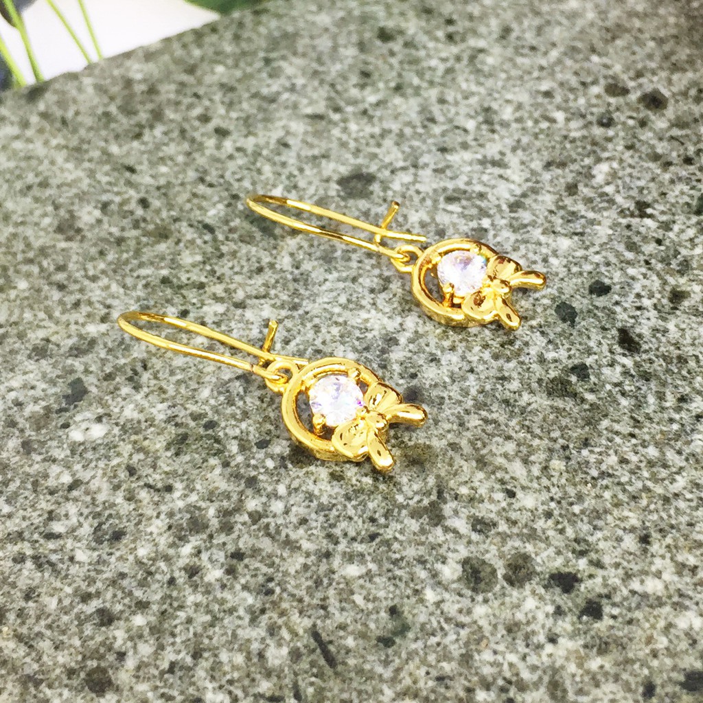 Anting Mata Batu Putih Aksen Pita Lapis Emas - SE0038