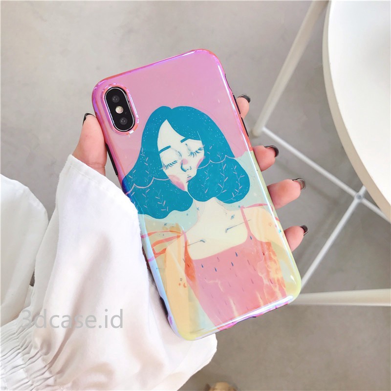 Casing Apple Compatible For iPhone 6 6S 6Plus 7 7Plus 8 8Plus X XR XSMAX Belakang Motif Girl Blue-ray Soft Caase