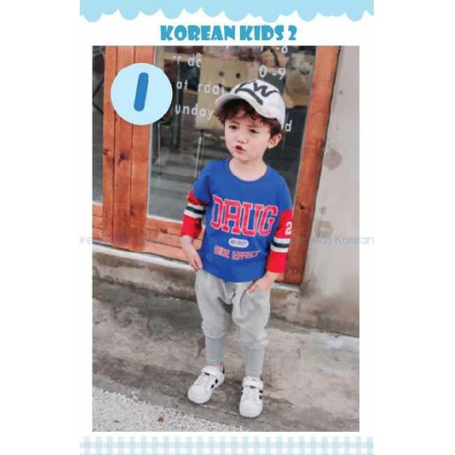 Setelan ANak Laki-laki Korea Kids 2 Drug Blue | Baju Anak Cowok Korea Keren Import Branded Murah
