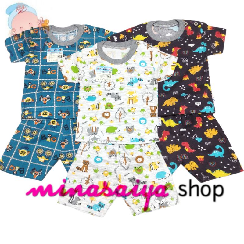 AIRIN BABY Setelan Bayi SNI Lengan Pendek Kancing Pundak Uk. S - XL