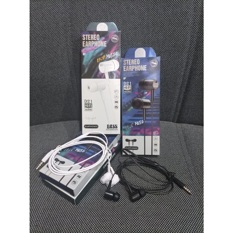 GROSIR VROFFSTORE HF HEADSEAT EARPHONE D21+ MIC STEREO BASS MURAH MERIAH