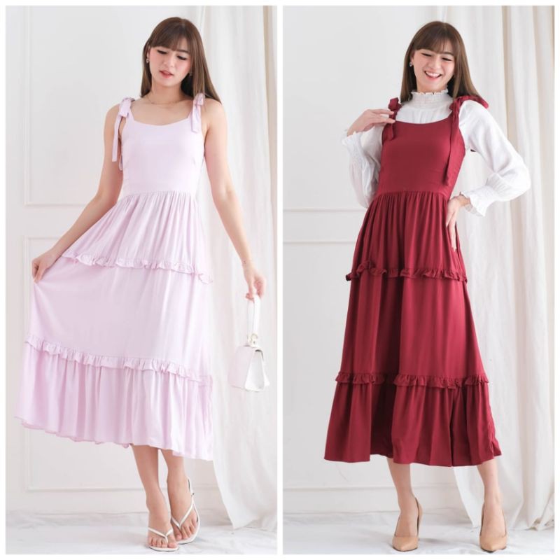 ⚡️CLEARANCE SALE ♡ PREMIUM ♡ ORIGINAL ! BRASLEY STRAPPY TANK MAXI DRESS SHOULDER TIED WITH  RUFFLE TRIM OVERALL OUTER ( TANPA INNER , HIJAB FRIENDLY )