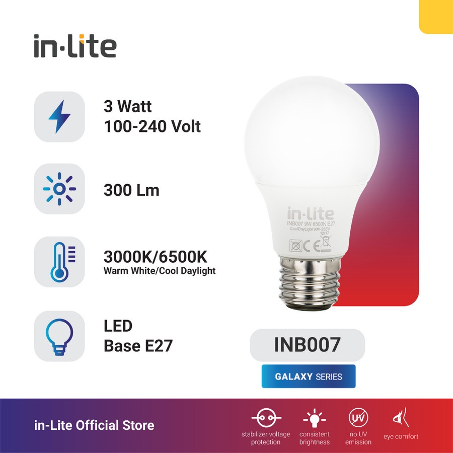 Lampu Bulb Led In-Lite / Inlite INB007- Putih- 3w s/d 12w