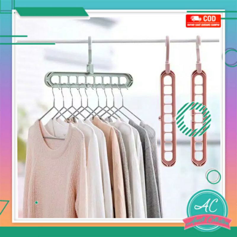 Hanger lipat gantungan jemuran baju pakaian magic 9 lubang in 1 multifungsi wonder hanger organizer