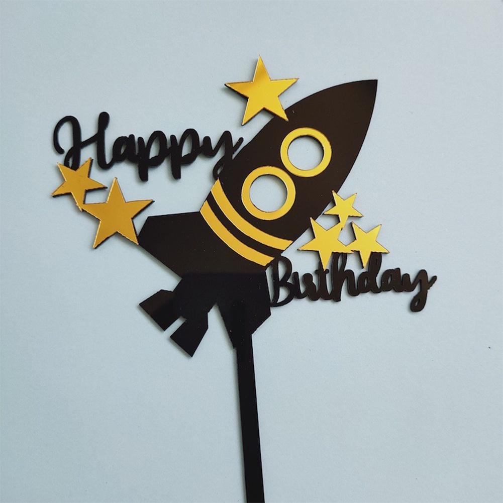 【TK】Creative Acrylic Rocket Cake Topper Diy Happy Birthday Cake Toppers Dessert Decoration For Kids Birthday Party