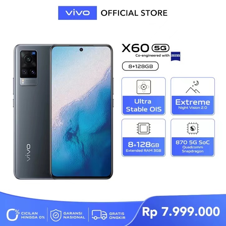 [NEW LAUNCH] vivo X60 8GB / 128GB Co-Engineered by vivo and ZEISS - VIS 5-Axis Video Stabilization-Midnight Black