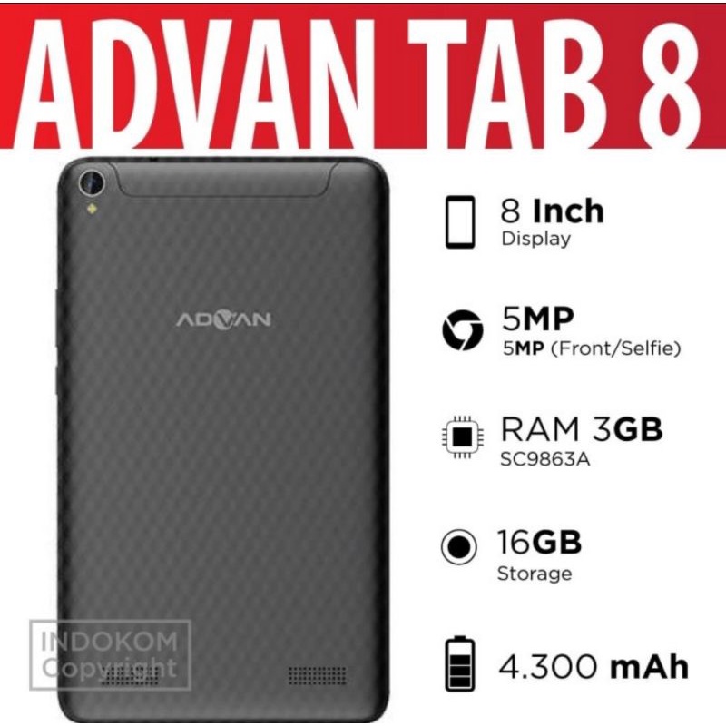 Advan Tab 8 Belajar 4G ram 3/16 ram 3GB rom 16GB Garansi Resmi