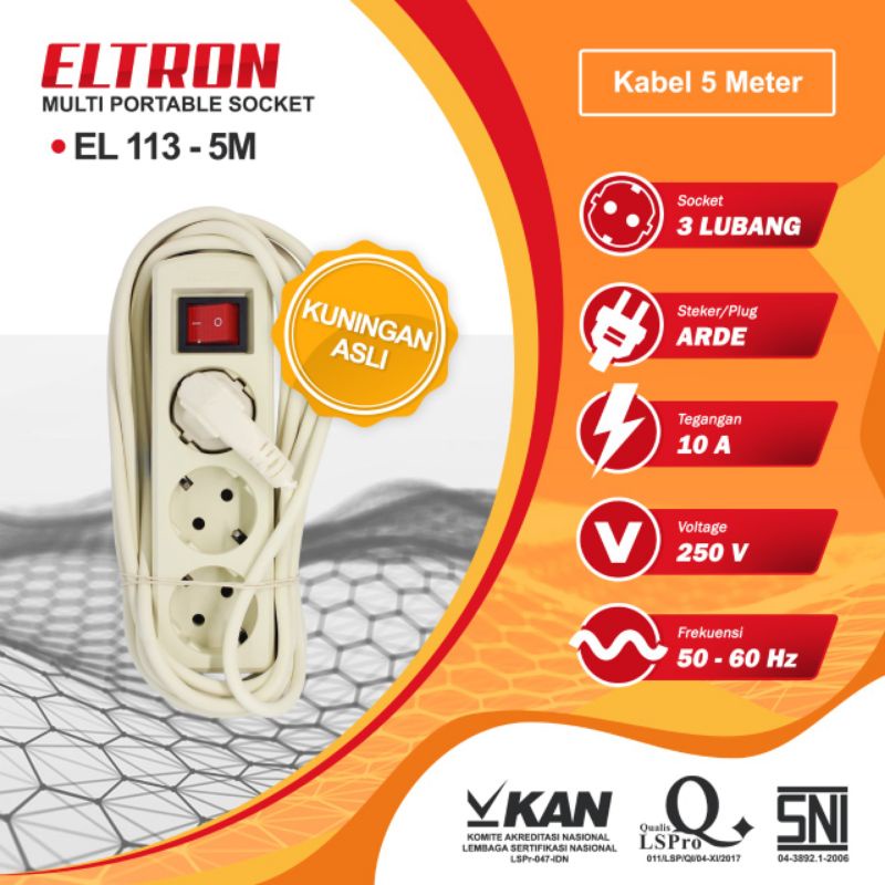 Stop kontak 3 lobang arde + switch 5 M Terminal 3 lobang5m