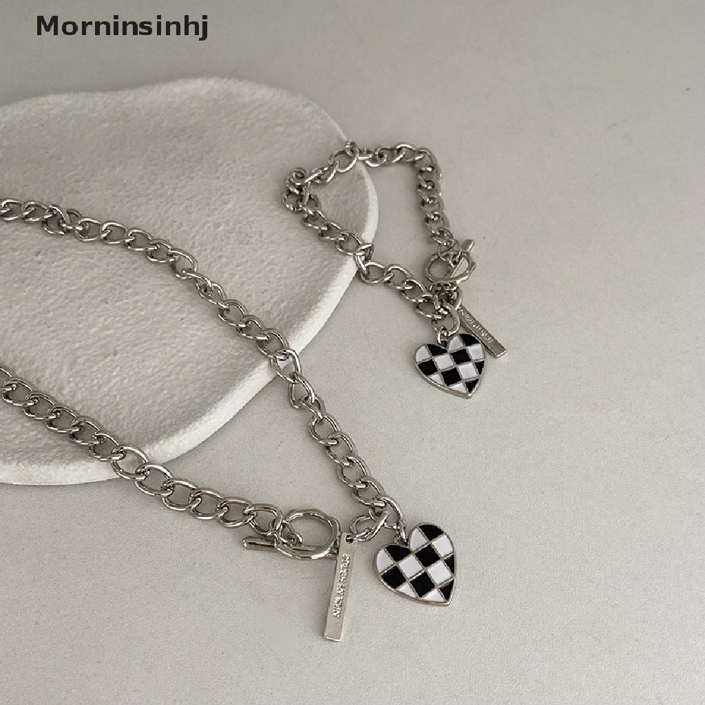 Mornin Kalung Pribadi Kotak-Kotak Cinta Liontin Kalung Rasa Desain Sweater Canggih Rantai Tulang Selangka Ins Hip-Hop Kalung id