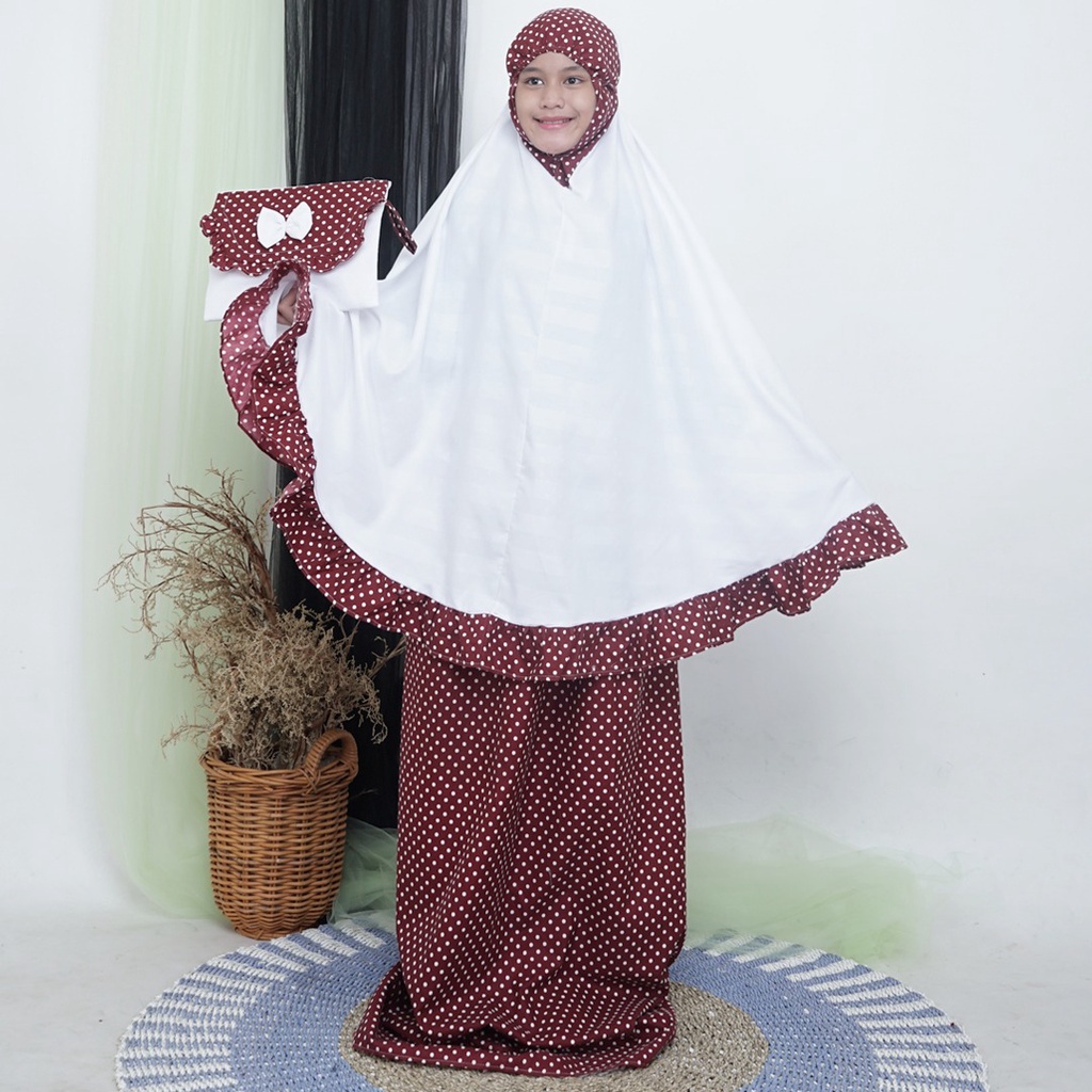 Mukena Santri Polkadot Bahan Katun Premium/Best Seller/Alesya