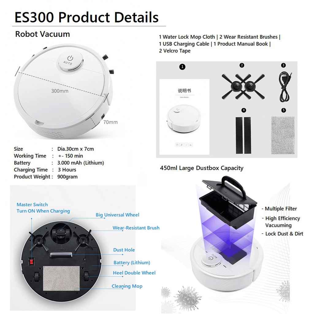 NEW Robot Vacuum Cleaner ES300 Penyapu Robot Multifungsi Upgraded Murah Readystock