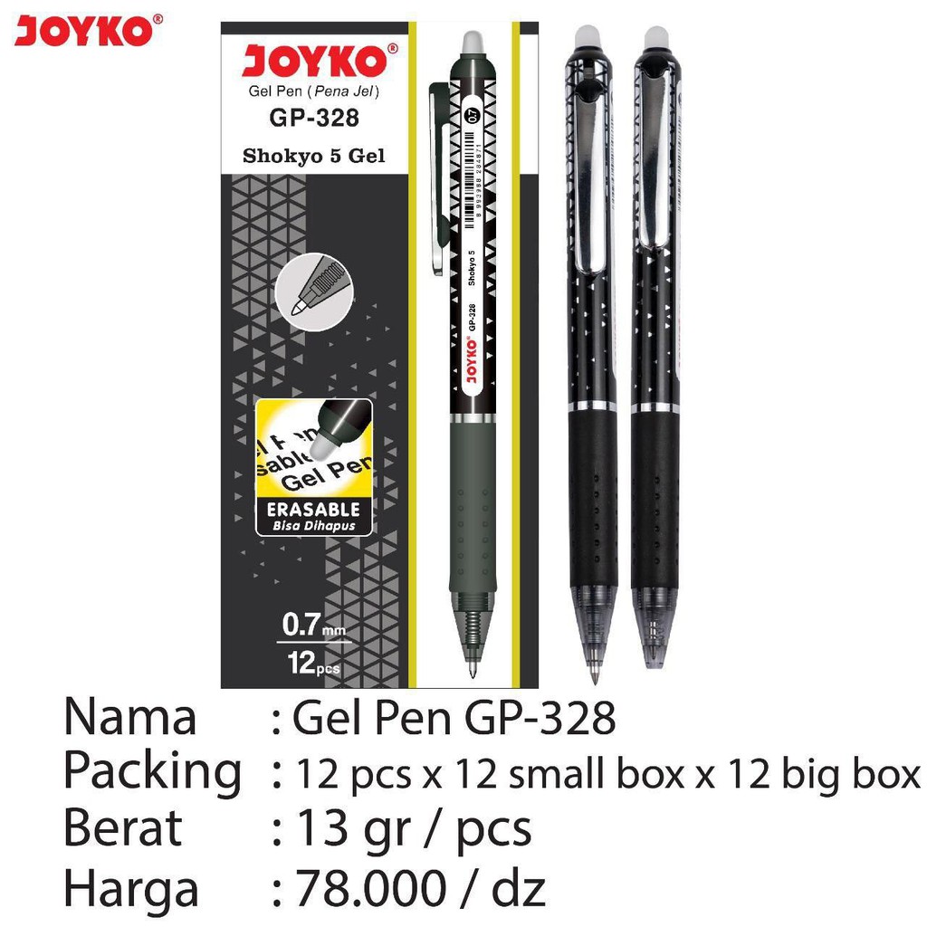 

Pulpen Gel Joyko GP-328 Shokyo 5 0.5 mm / Pulpen Bisa Dihapus