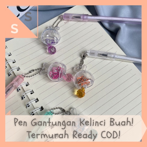 

[simplyshop] Grosir 4 / 8 / 12 Pcs / 1 Lusin Pen / Pulpen Gantungan Kelinci Buah Mini Versi Baru Manik Glitter Beads Assorted Fruit Rabbit Bunny Ears Tinta Hitam Souvenir Alat Tulis Hadiah
