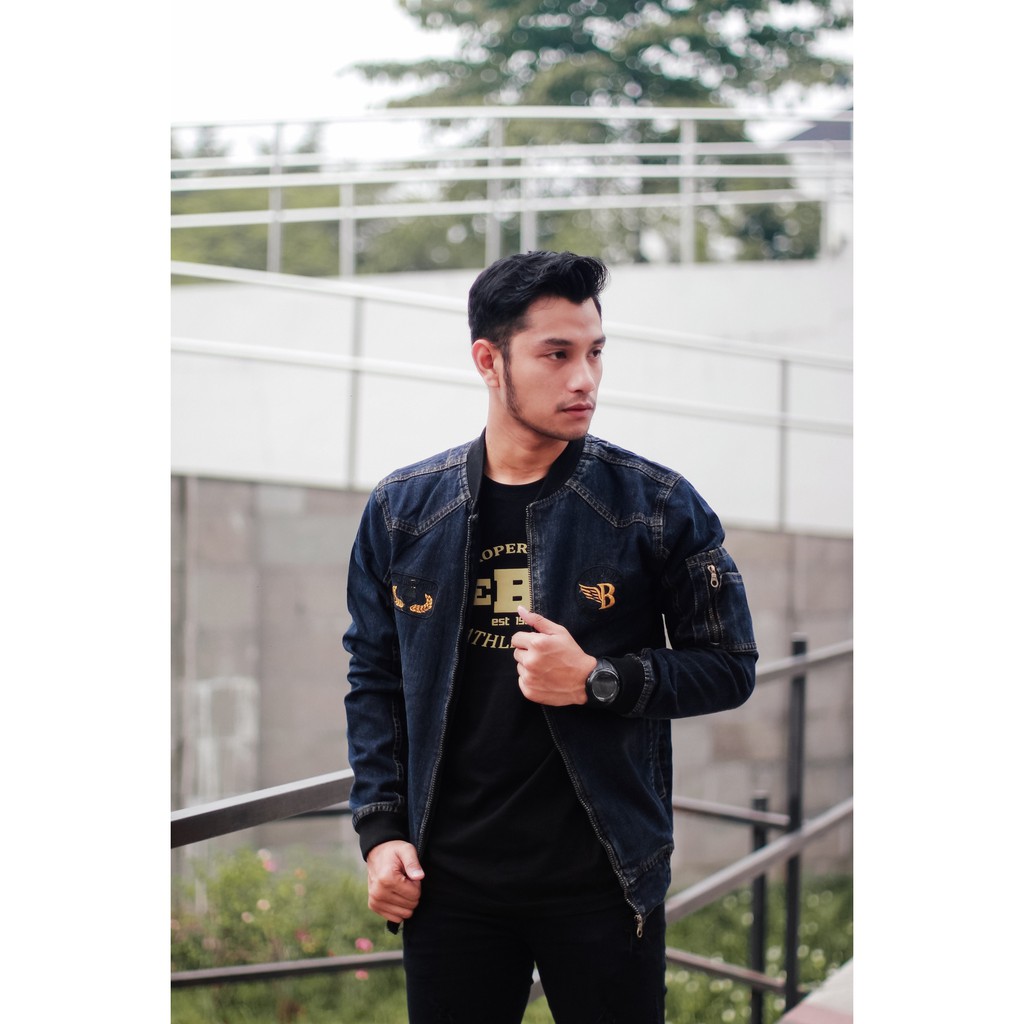 Jaket jeans pria model bomber