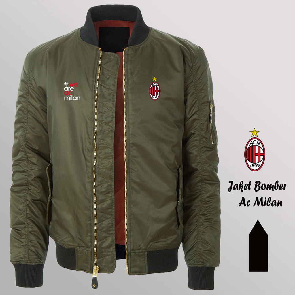 Jaket Bomber Taslan Pria Murah Logo Ac Milan / Jaket Baseball Pria Original Terbaru Stock Ready