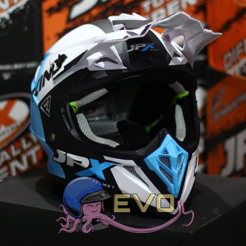 HELM JPX CROSS_FOX1 SERI X37 - PEARL WHITE DOFF + GOOGLE SNAIL (ONGKIR 2 KG) HELM JPX TERBARU