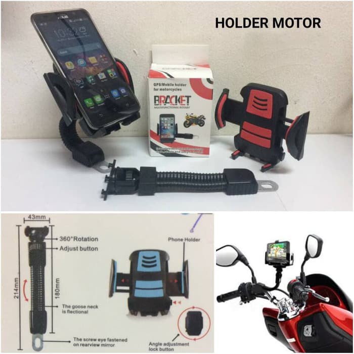 Holder Hm-01 handphone Sepeda Motor Braket Dudukan HP GPS Mount Jepit Universal Motorcycle Bracket [QTOP]