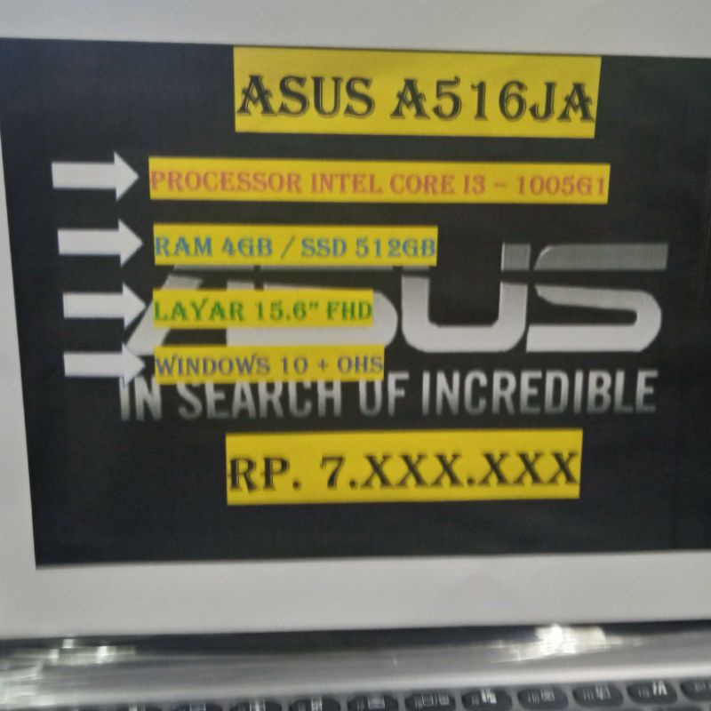 ASUS A516JA I3 1005G1 4GB SSD 512GB