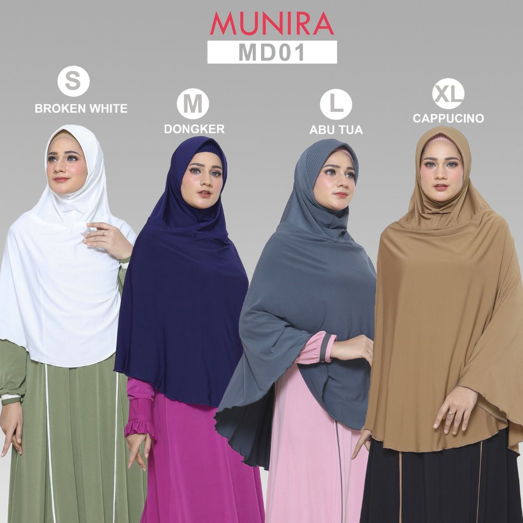 Bergo Jilbab Instan Munira MD 01 Jersey Premium  Pet Busa Anti Mleyot Nyaman Adem Favorit Harus Puny