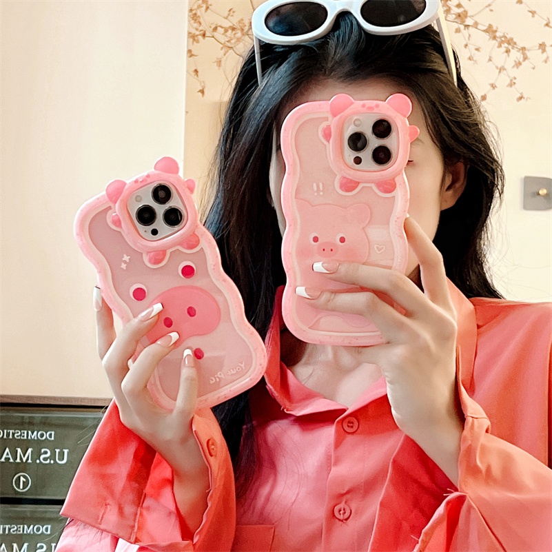 Soft Case Silikon TPU Transparan Motif Kartun Babi Pink Untuk iPhone 13 12 11 Pro Max X Xr Xs Max