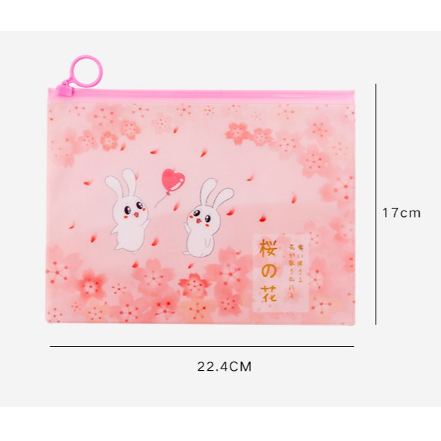 Wadah Serbaguna Zipper Bag PINK motif KELINCI Lucu / Tempat Penyimpanan Multifungsi PINK RABBIT