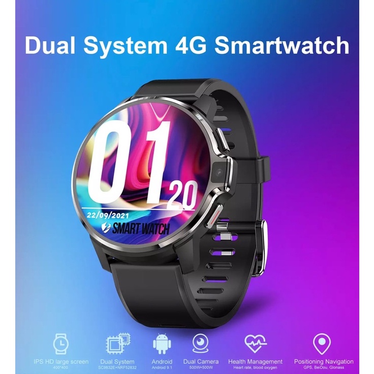 LEMFO Smartwatch  Android 9.1 Dual Sistem 4GB ROM 64GB GPS 1050 MAh Jam Tangan Pintar Pria Dual Came