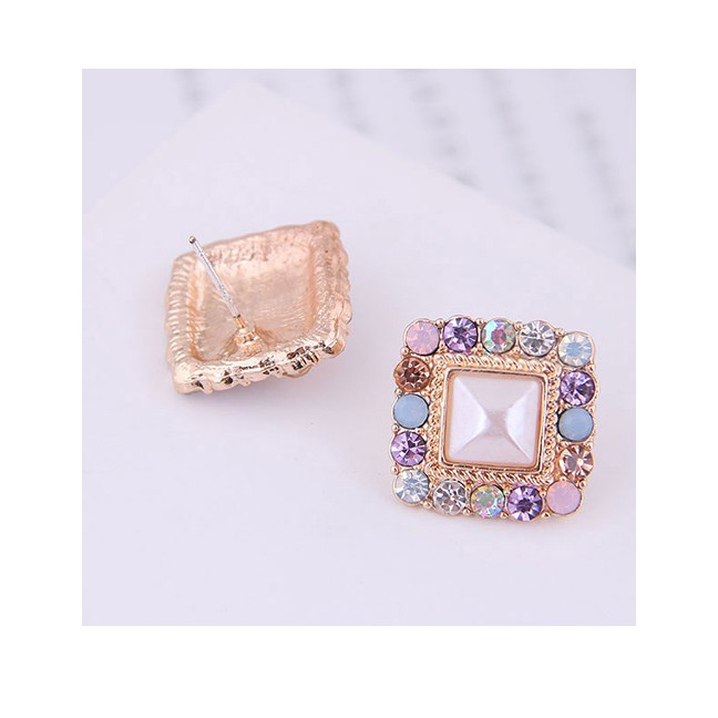 LRC Anting Tusuk Fashion Gold 925 Silver Needle Metal Flash Drill Geometric Square Earrings A58793