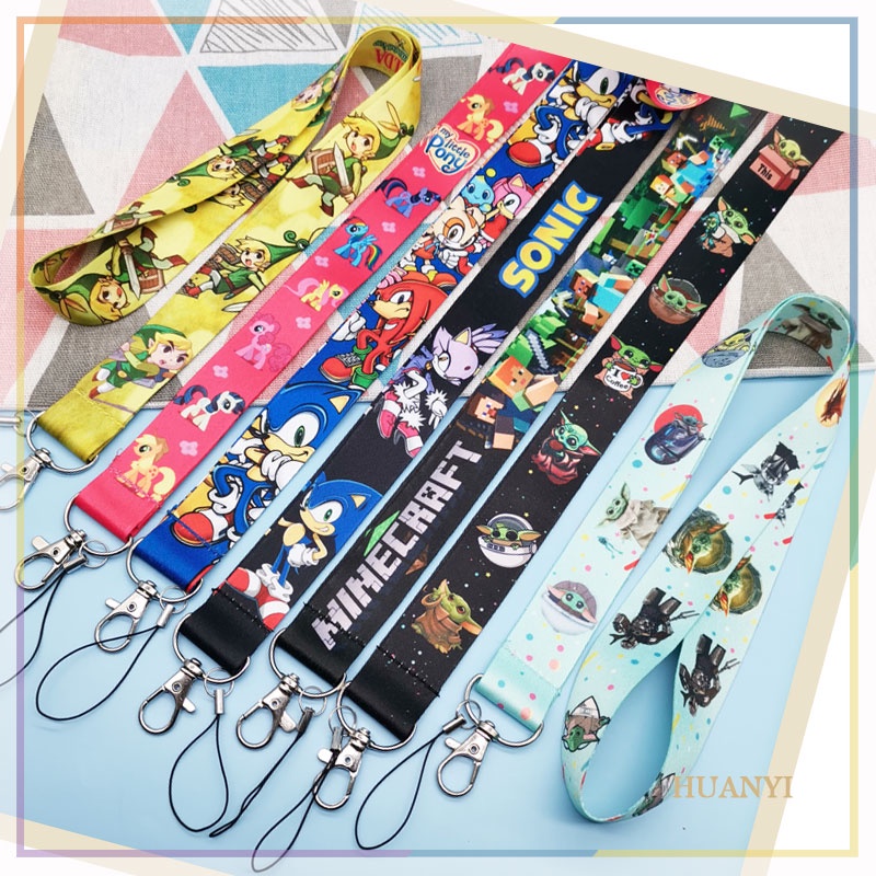 Tali Lanyard Motif Kartun Anime Sonic Yoda Minecraft 21 Warna Untuk Gantungan Kunci / Handphone / Kamera