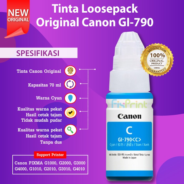 FixPrint Tinta Canon Original Box GI790 GI-790 Tinta Printer G1000 G2000 G3000 G4000 G1010 G2010 G3010 G4010
