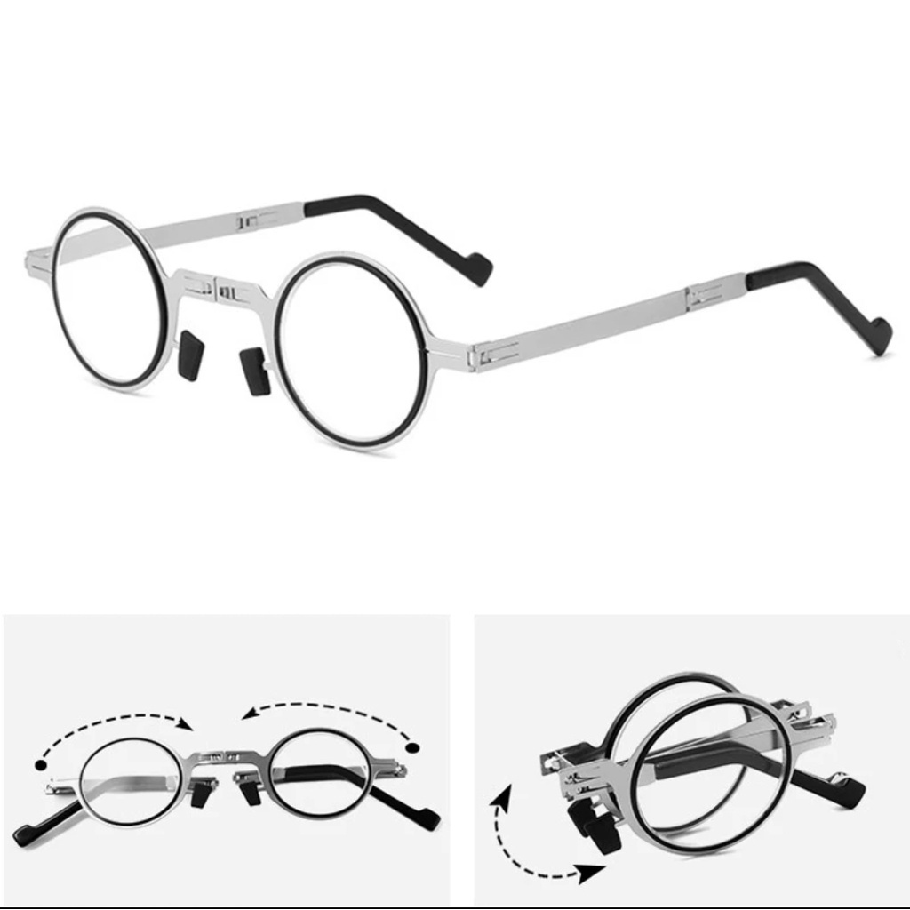 terbaru  kacamata baca plus frame bulat anti radiasi auto fokus free kotak kacamata adjust lipat tit