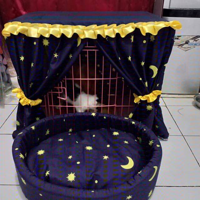 1 set kasur kucing/anjing dan tirai kandang uk90