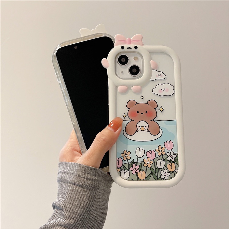 Soft Case TPU Transparan Motif Monster Bear Untuk Compatible for iPhone 14 13 12 11 Pro Max X Xr Xs Max 8 7 6 6s Plus Monster Lens Protector Phone Case Bear Clear Silicone Anti-Scratch Soft Case Shockproof Soft TPU Back Cover