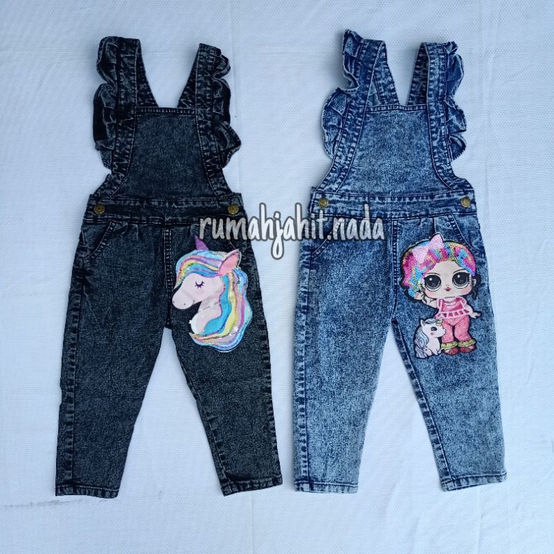 Overall frill jeans anak karakter