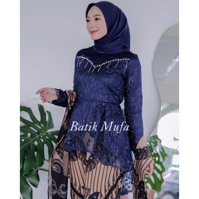 Kebaya batik couple KALENA Navy (GRATIS HIJAB) KEBAYA MODERN Kebaya baju wisuda kebaya lamaran kebaya tunangan