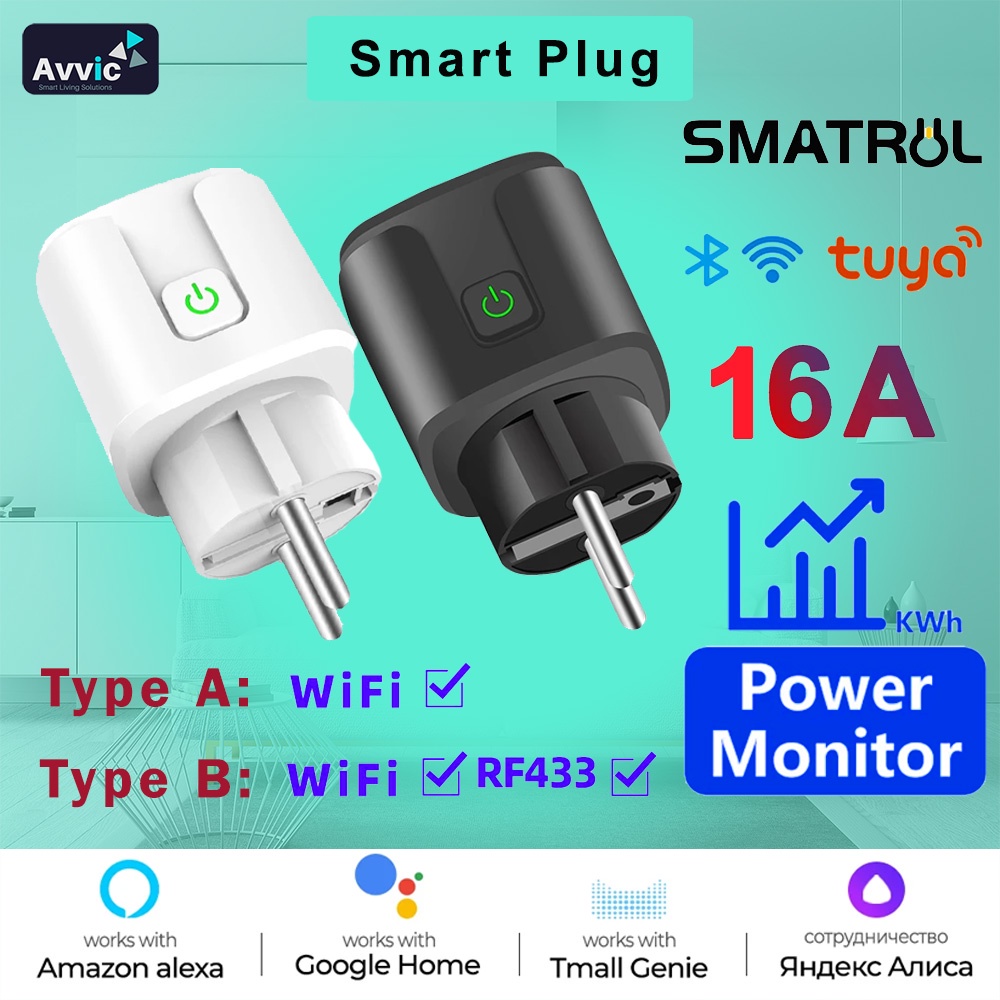 SMATRUL EU Smart Plug Socket Tuya Wifi RF433 Colokan Listrik Pintar 16A Power Monitor