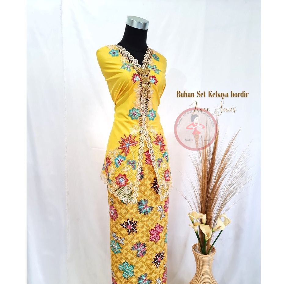 Pusat Bordir Tasikmalaya -  Bahan Setelan Kebaya Bordir Encim + Bawahan Batik Leave Series Kebaya Te