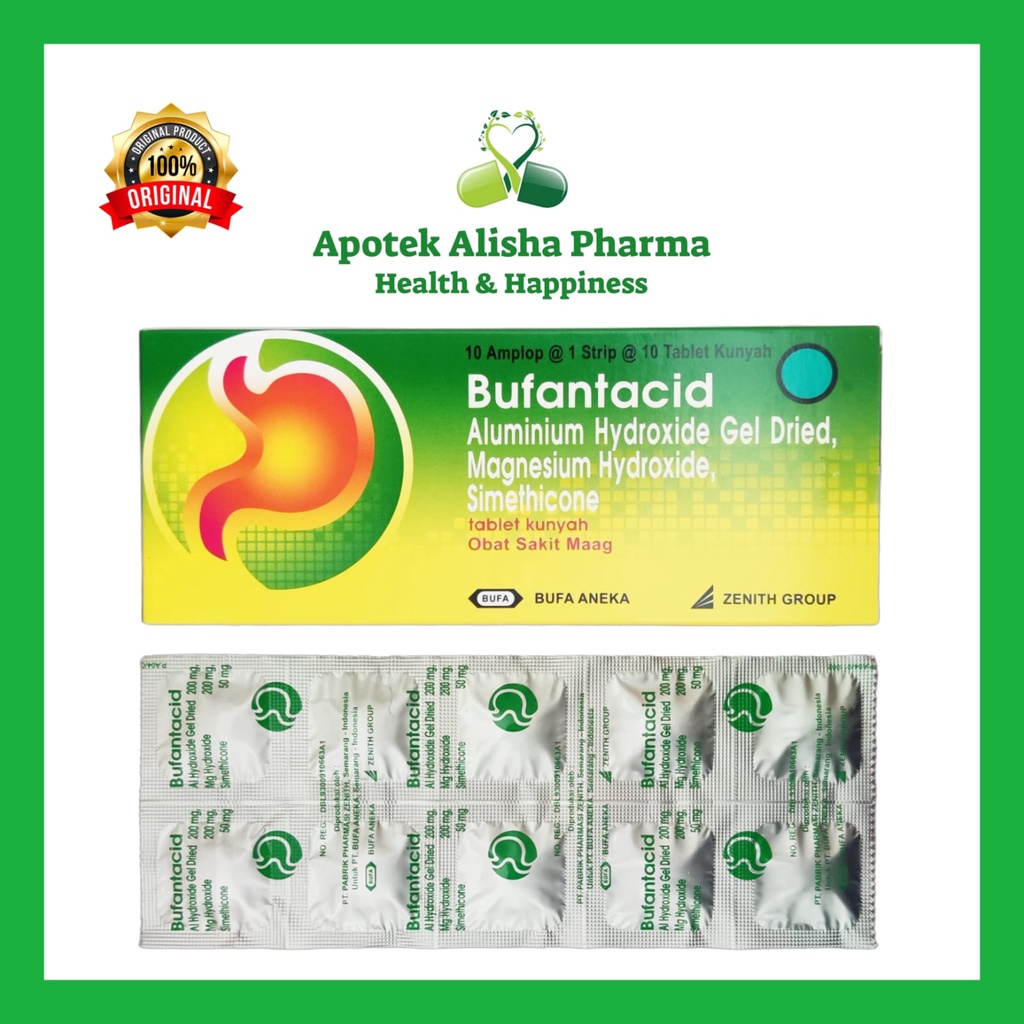 BUFANTACID Strip 10 Tablet-Bufantacid Tablet Obat Maag/Mual/Perih/Kembung/Nyeri Uluhati/Bufantasid Antasida Tablet/Bupantasid Tablet Kunyah