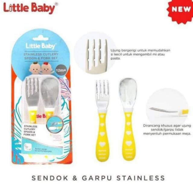 LITTLE BABY Stainless Cutlery Spoon and Fork Set with Case Sendok Bayi