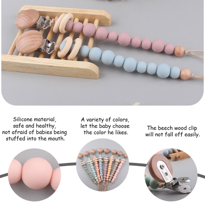 Mary Klip Rantai Manik Kayu Holder Dot Empeng / Teether Bayi DIY