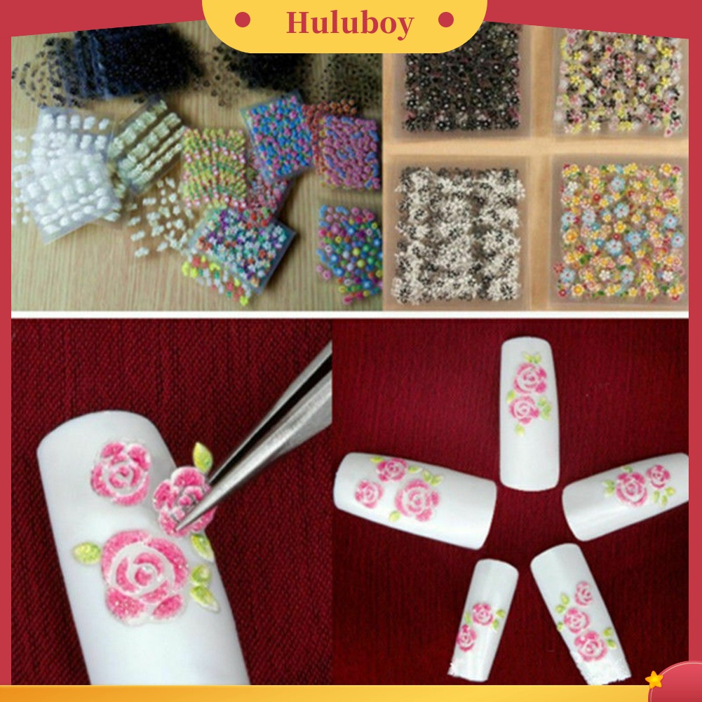 Huluboy Huluboy♡ 10pcs Stiker Kuku 3D Motif Bunga Untuk Dekorasi Manicure
