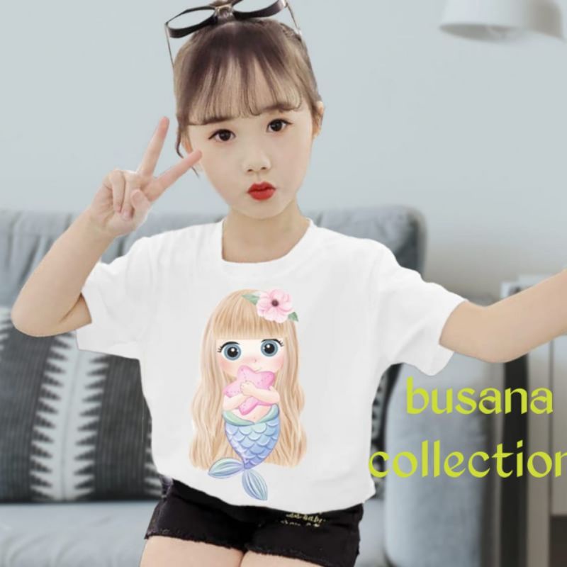 kaos anak cewek motif putri duyung usia 1-10 tahun