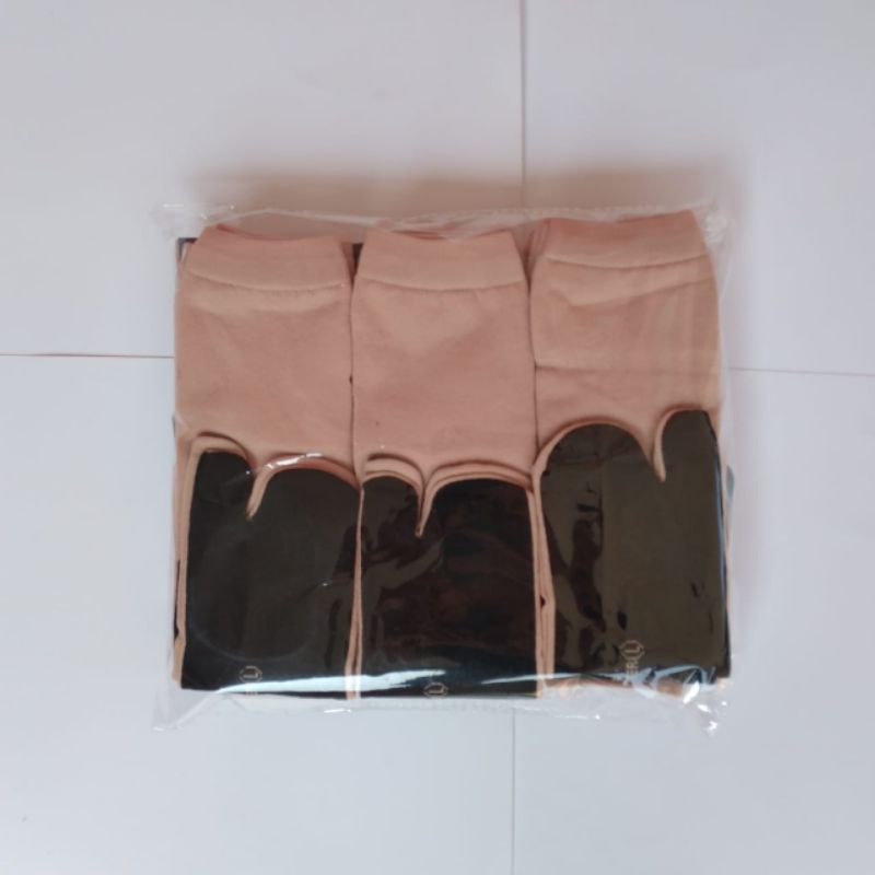 Grosir ( 12 pasang ) kaos kaki jempol muslimah wanita dewasa bahan nilon lembut non kemas termurah-1lsn crem tpk hitam