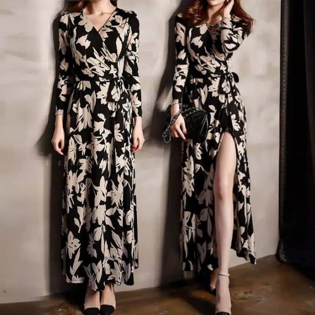 Long Dress Maxi Deep V neck party dress gaun