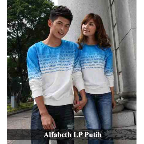 kaos couple lengan panjang keren baju pasangan simple alfabeth putih
