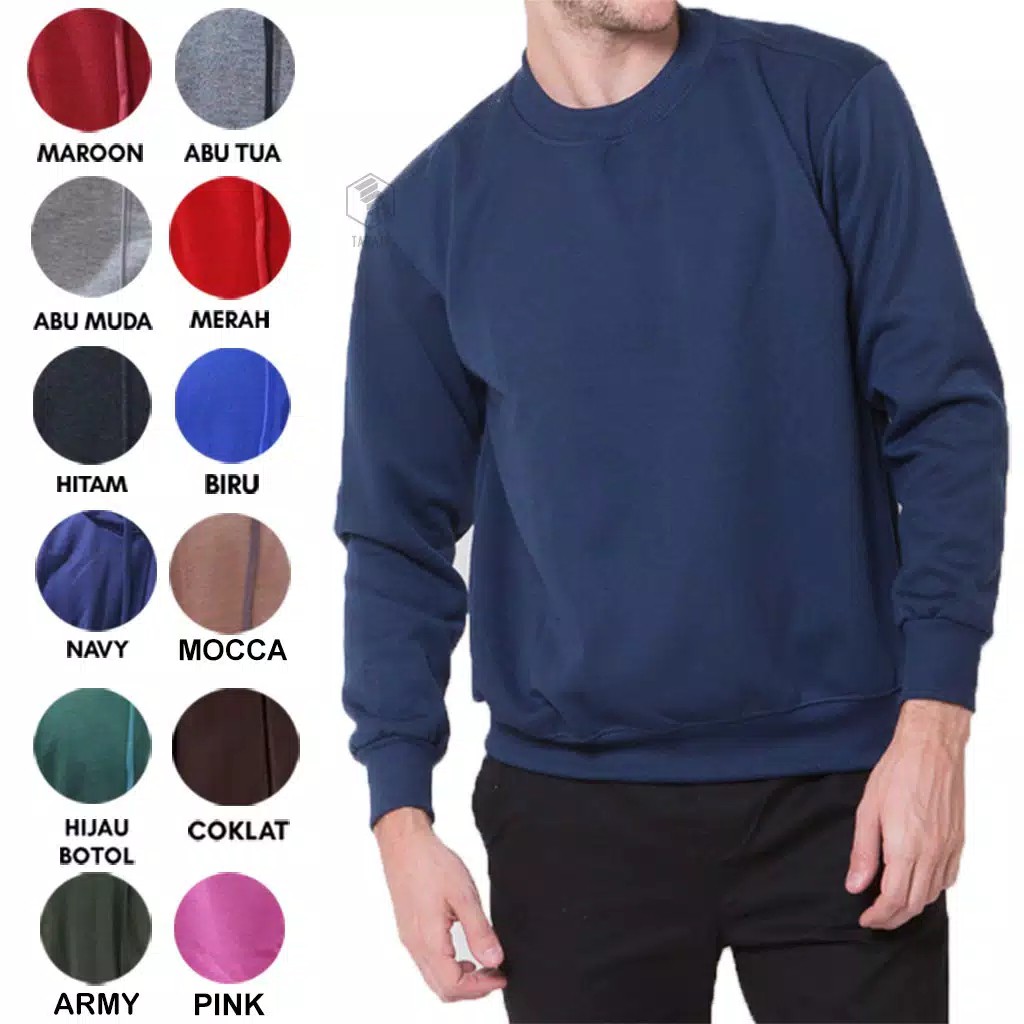 INDOSAN-BAJU SWEATER BASIC POLOS-BAJU MODEL SWEATER PAKAI RIB-REAL PICT-BISA COD