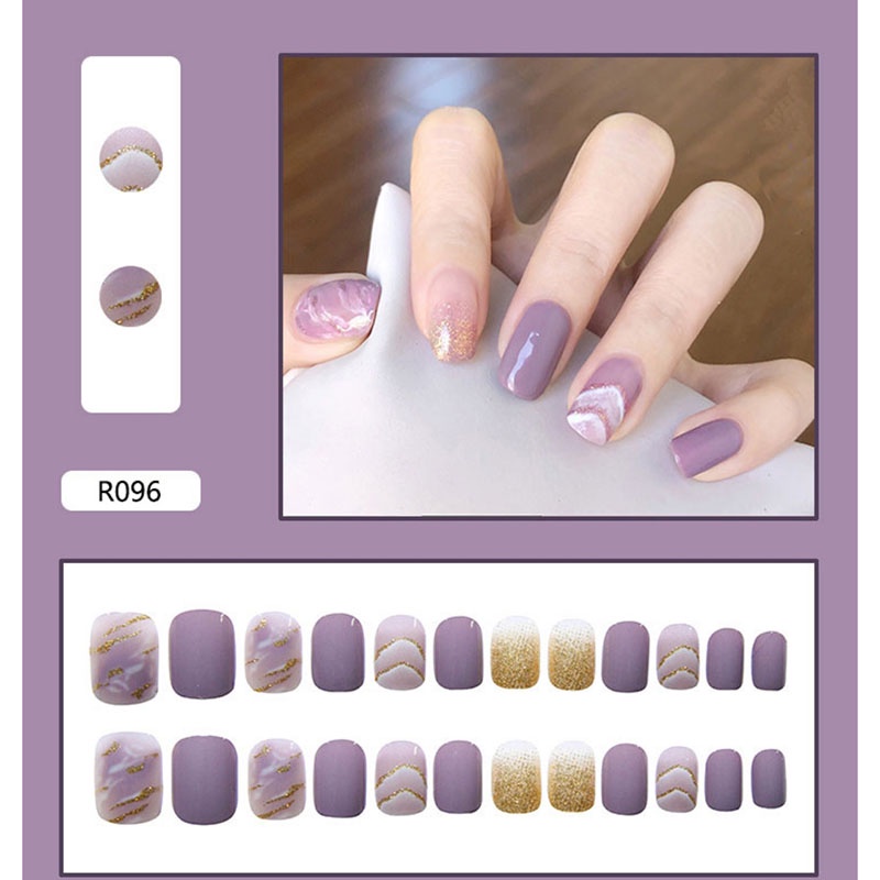 (COD) Kuku Palsu 24pcs/Set Fake Nails Fashion Acrylic short design Nail Art Free Lem Cair 2gr