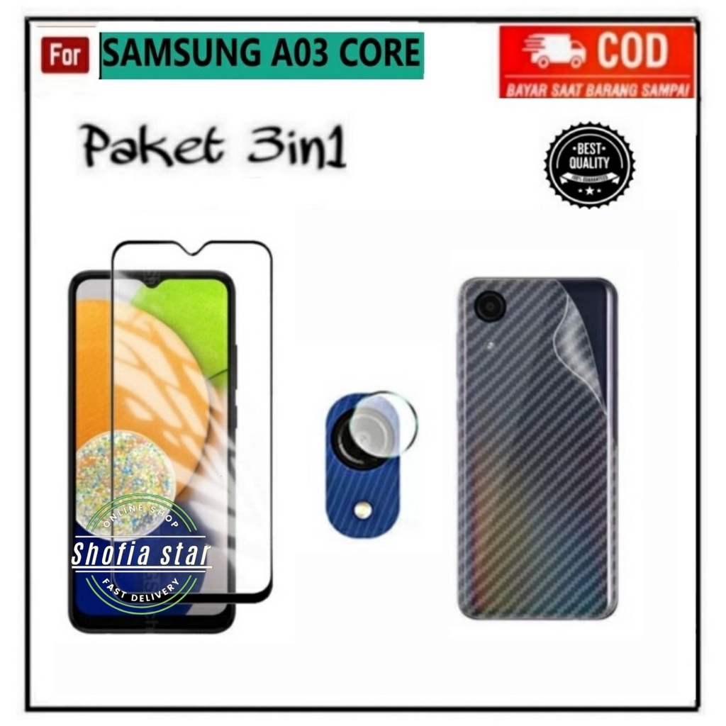 3IN1 TEMPERED GLASS SAMSUNG A03 CORE SAMSUNG A03 TG LAYAR ANTIGORES KACA FULL COVER